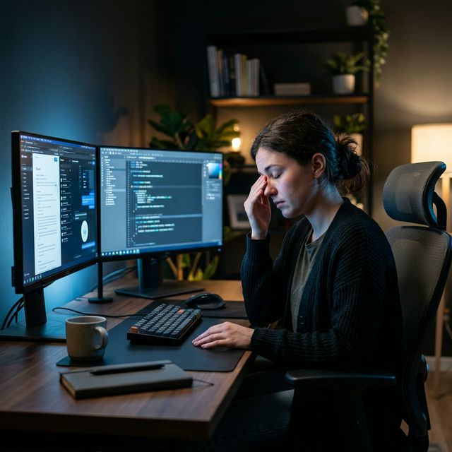 Jeune professionnelle souffrant de fatigue visuelle