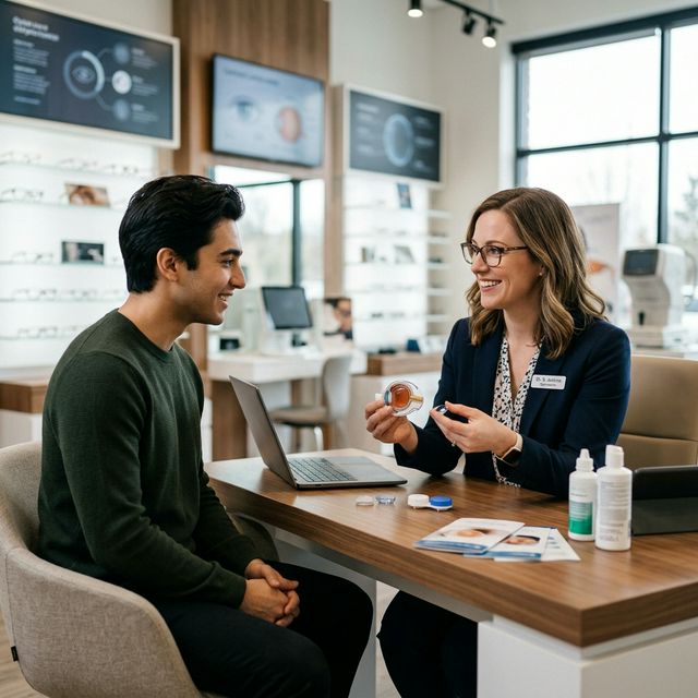 Optométriste éduquant un patient